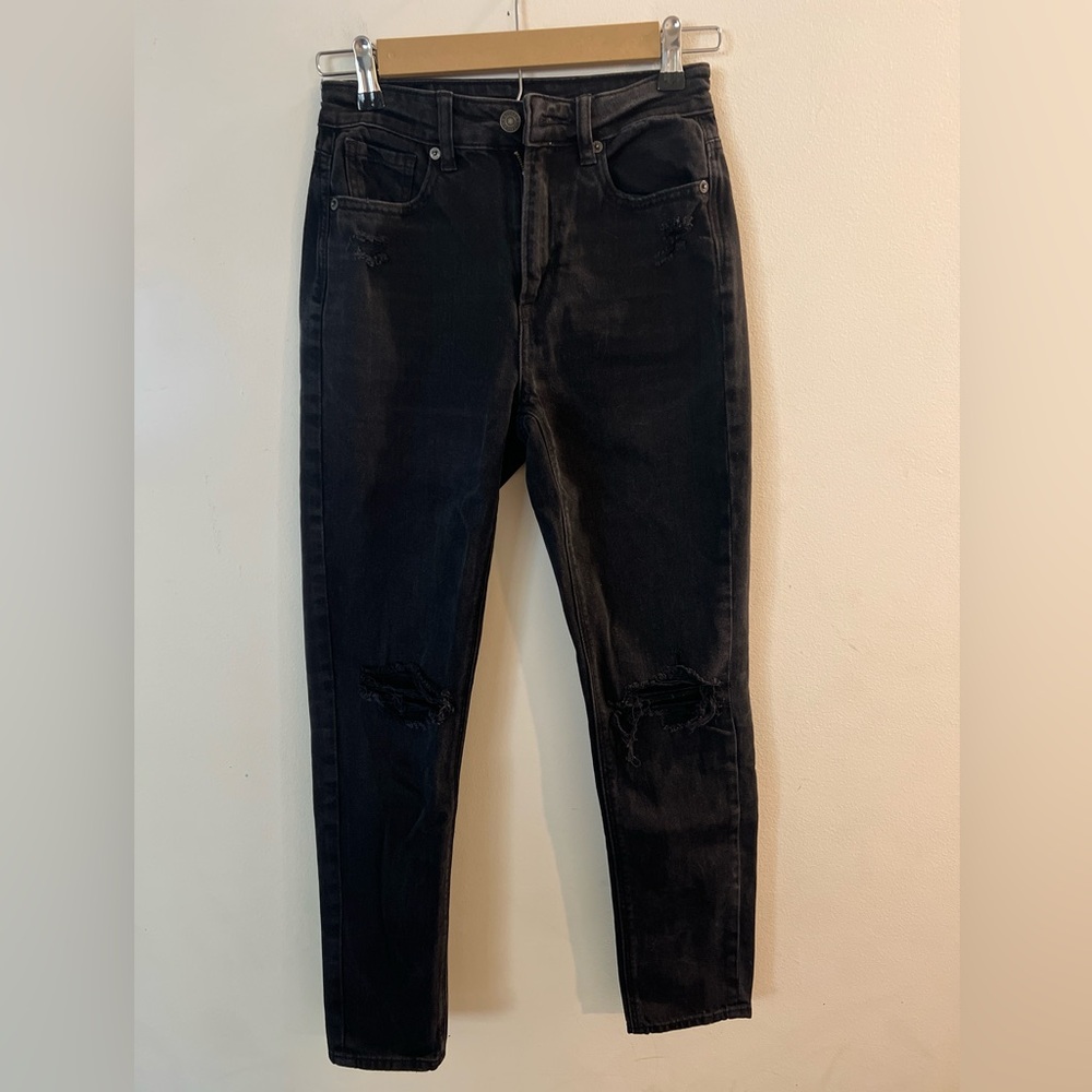 American Eagle Black Ripped Mom Jeans